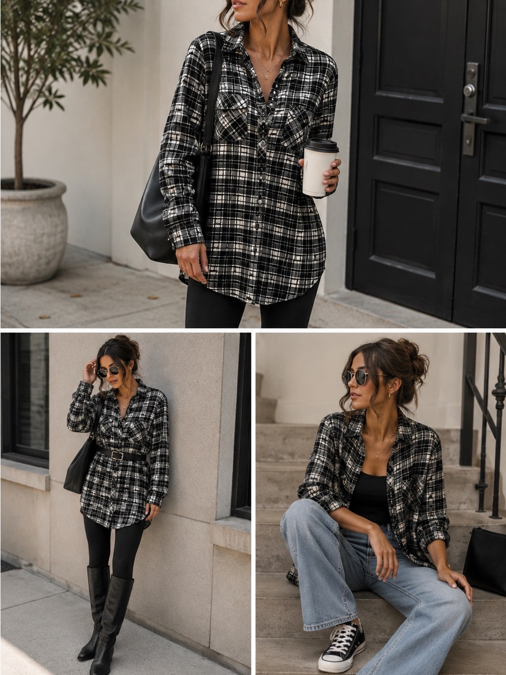 J. Crew Black and White Plaid Tunic Shirt